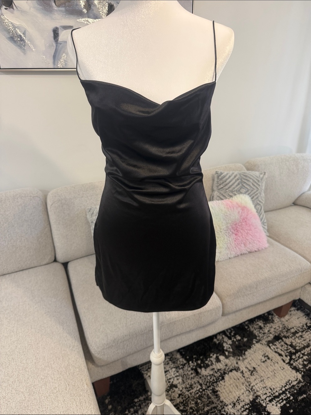 Zaful Black Satin Cowl Mini Slip Dress